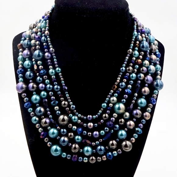 Carolee Jewelry - Carolee 6 Strand Faux Pearl Necklace Purple & Blue